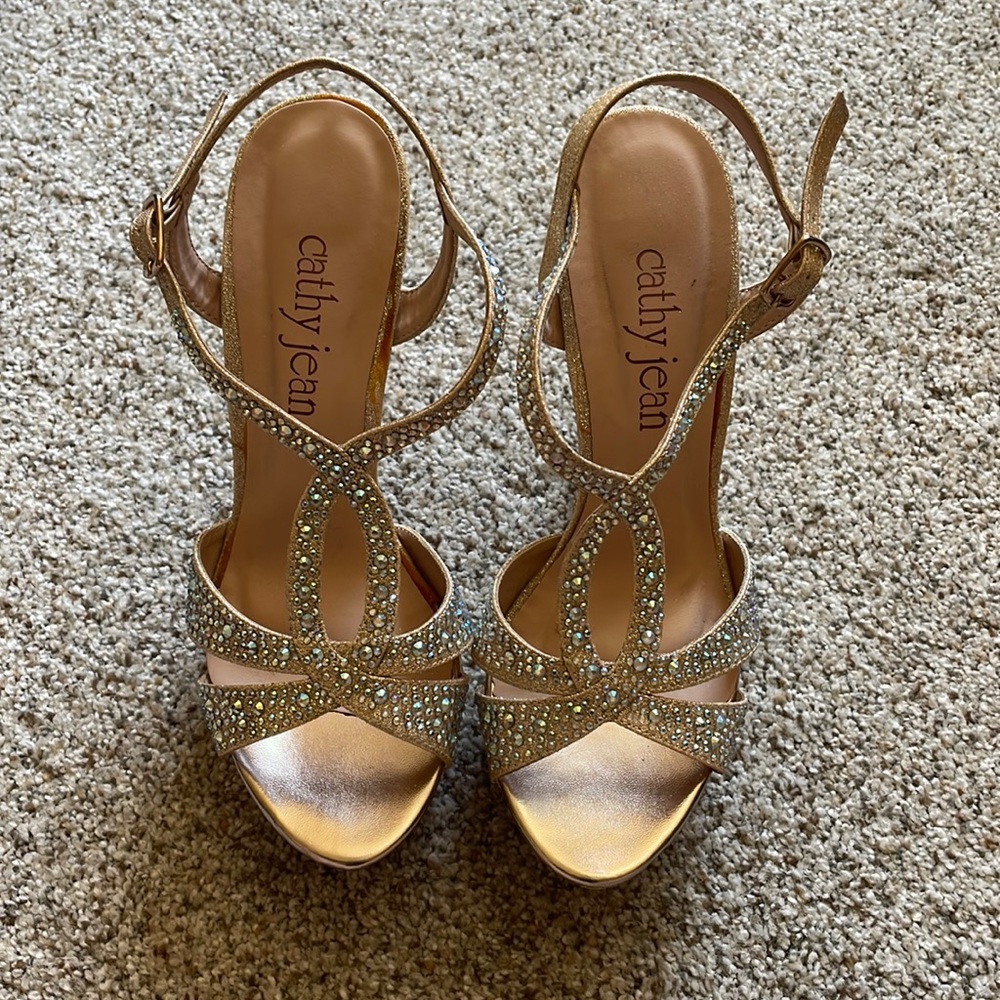 Cathy Jean High Heels, Sparkly Gold, 5in heels, Size Women’s 6.5